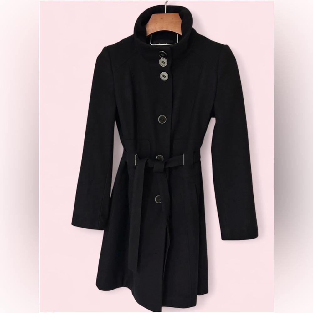 Wool Blend Belted Quarter Length Trench Coat